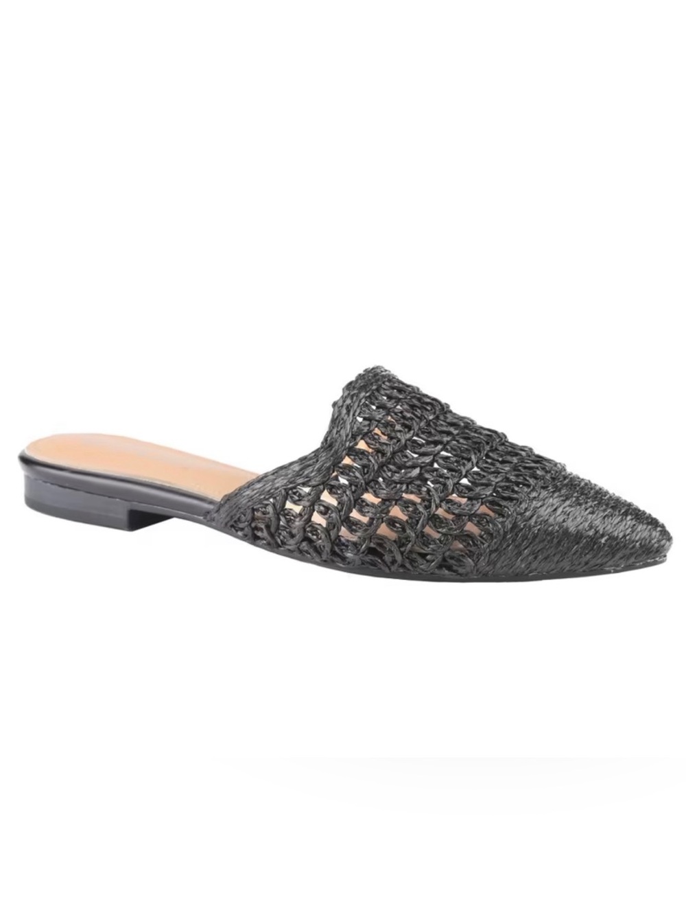 Woven Pointed-Toe Slip-On Mule in Black